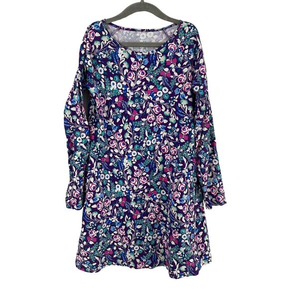 Lands' Ends Kids S Small 7 8 Girls Long Sleeve Cotton Knit Dress Purple Floral - Picture 1 of 8